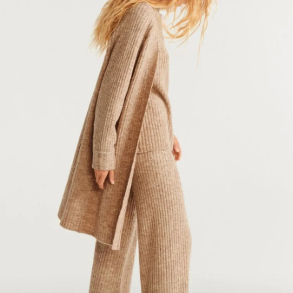 Mango Ribbed Knit Long Cardigan in Marled Tan - Picture 2 of 5